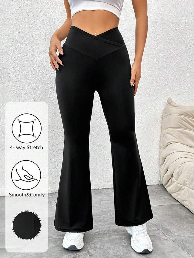 solid black high waist wrap flared trousers