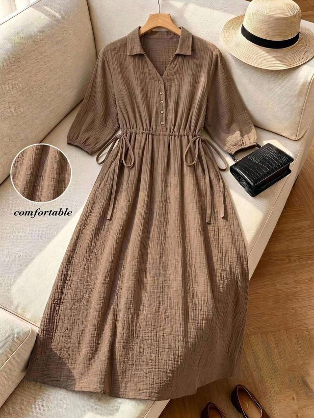 dark brown cotton gauze midi shirt dress