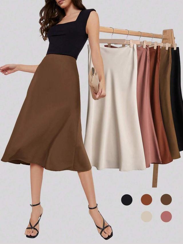 cream high waist satin midi skirt