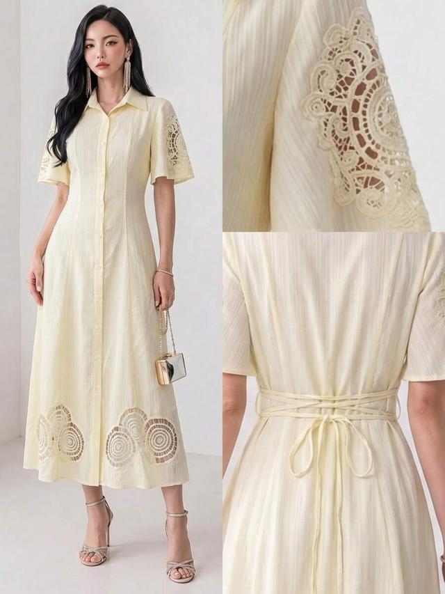 pale yellow solid color button front long dress