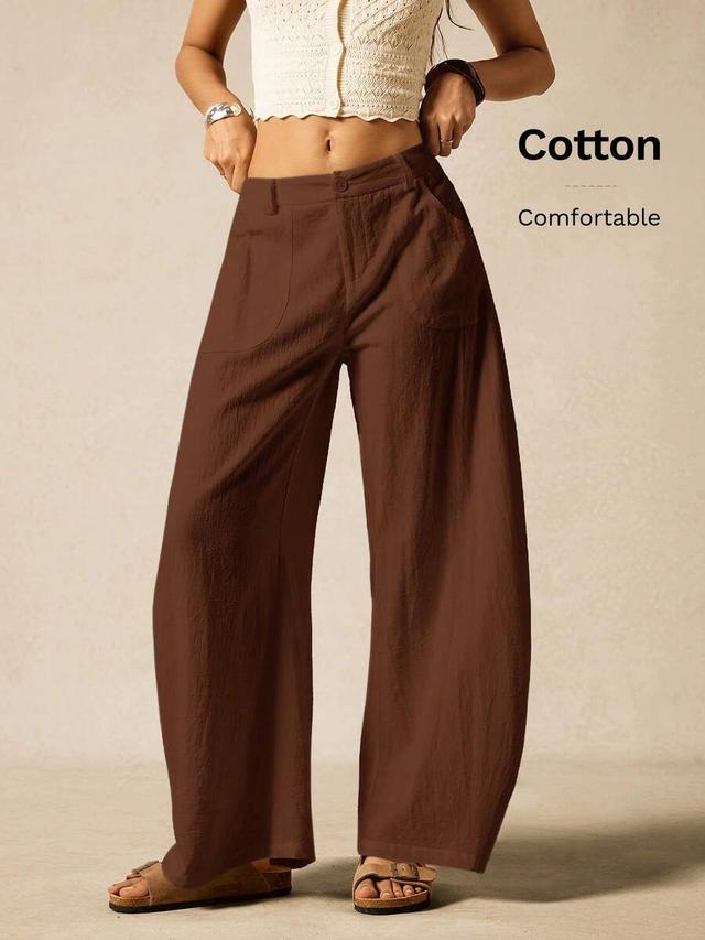 coffee brown woven cotton wide leg trousers