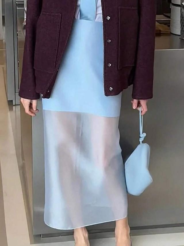 elegant light blue mesh patchwork a-line skirt