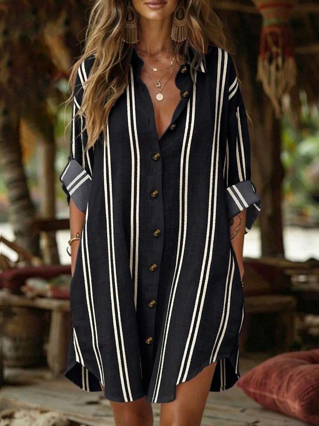zayelia women's woven printed striped casual resort short dress