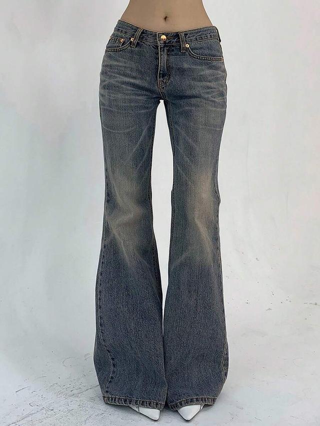vintage wash low rise flared denim jeans