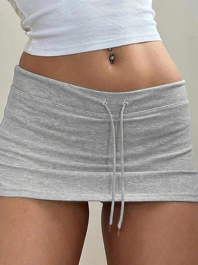 grey drawstring low waist mini skort