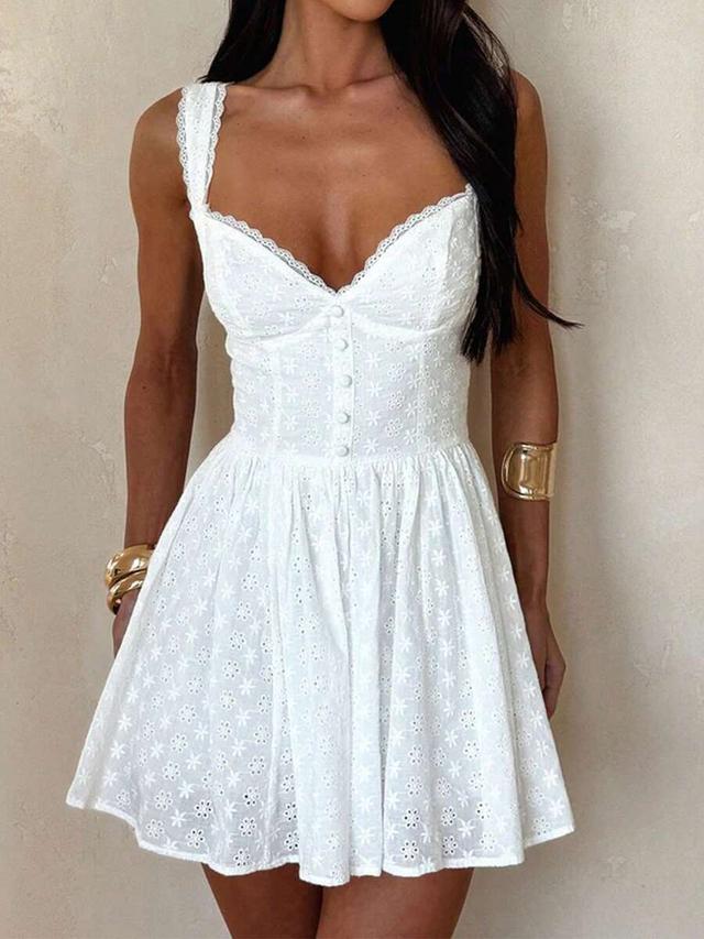 white floral embroidered eyelet lace mini dress