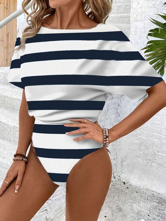 casual striped pattern short sleeve bodysuit