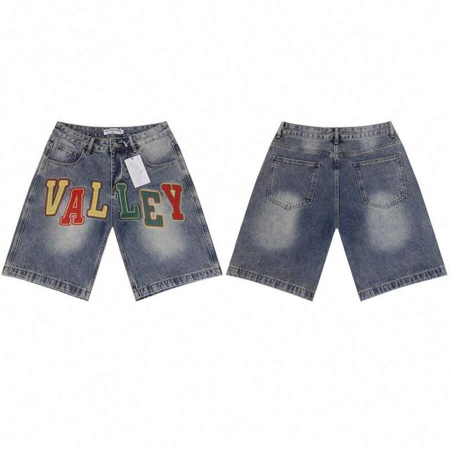 american streetwear embroidered denim shorts with colorful letters