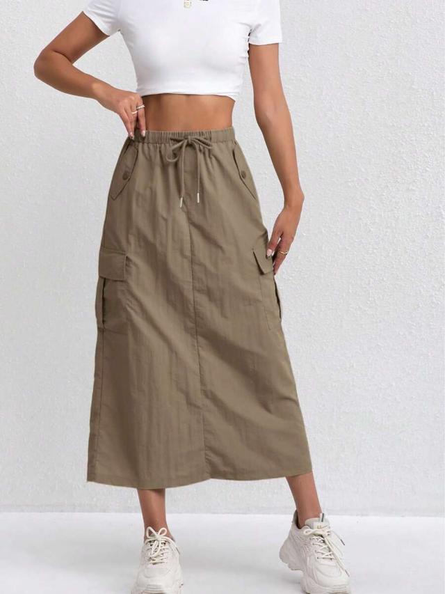 retro american style khaki cargo midi skirt
