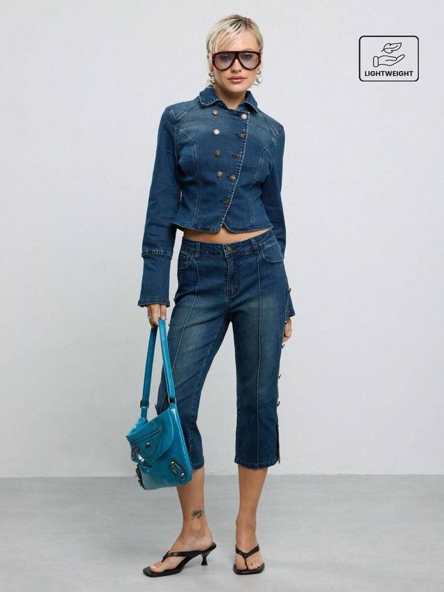double breasted military denim drummer jacket