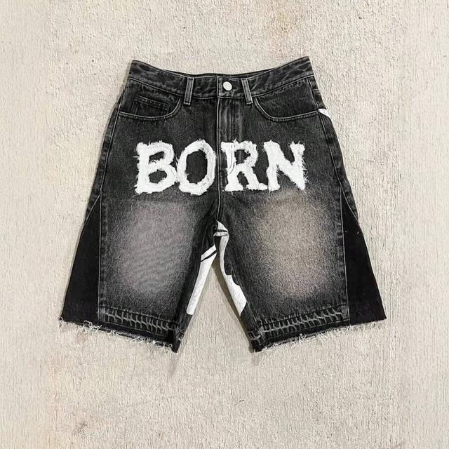 vintage wash black denim shorts with raw hem