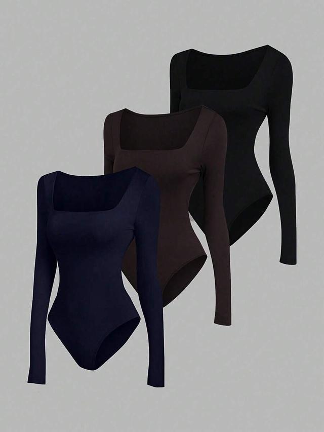 dark brown minimalist long sleeve square neck bodysuit set