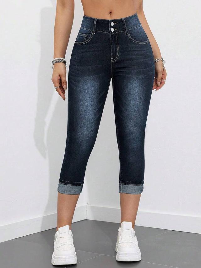dark wash high waisted denim capri jeans