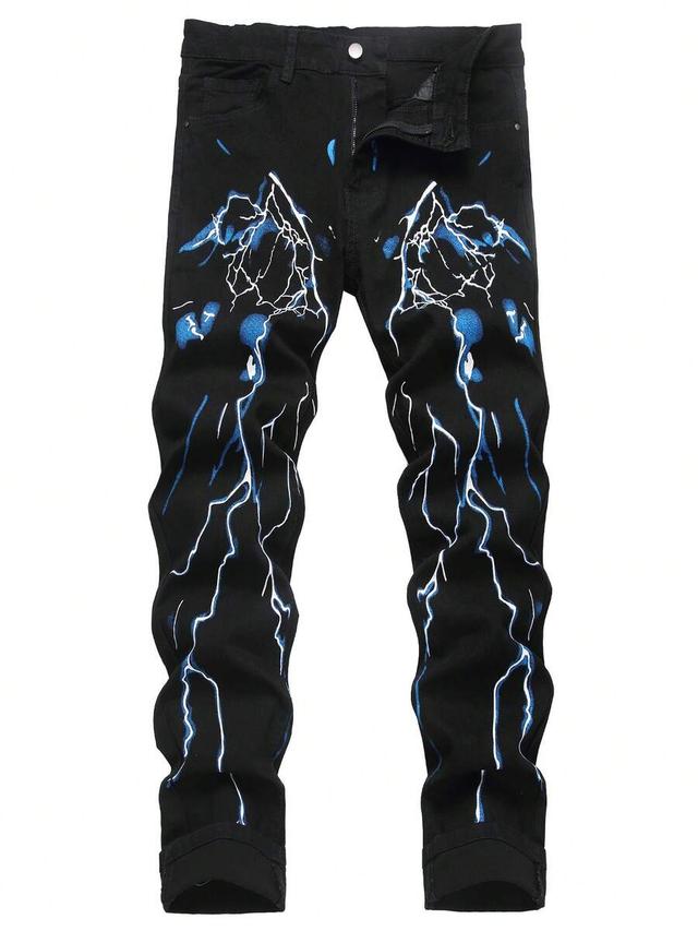 mickason black slim fit stretch jeans with lightning graphic