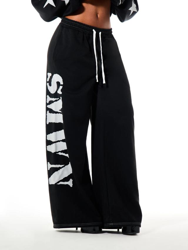 sumwon women wide leg drawstring sweatpants with logo print