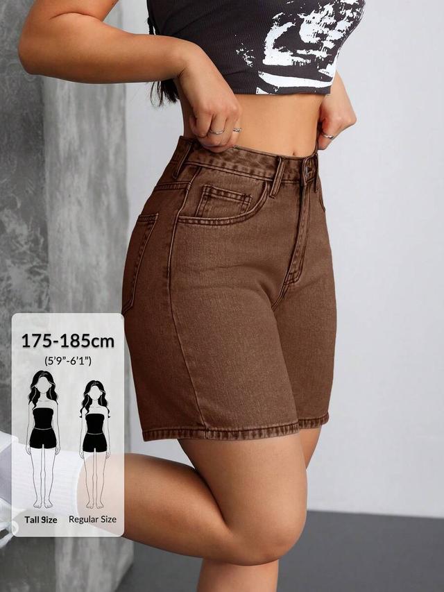high waisted brown denim shorts