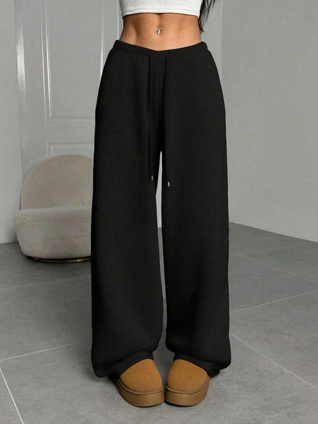 solid black front tie straight leg sweatpants