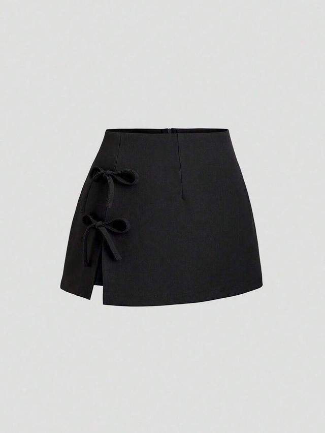 black bowknot lace-up mini skirt