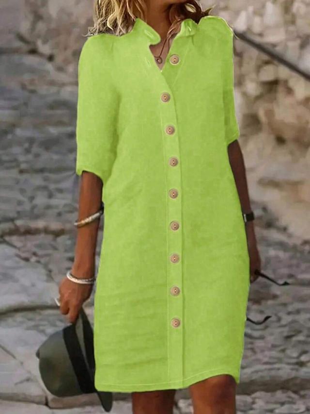 women's casual green woven shirt dress