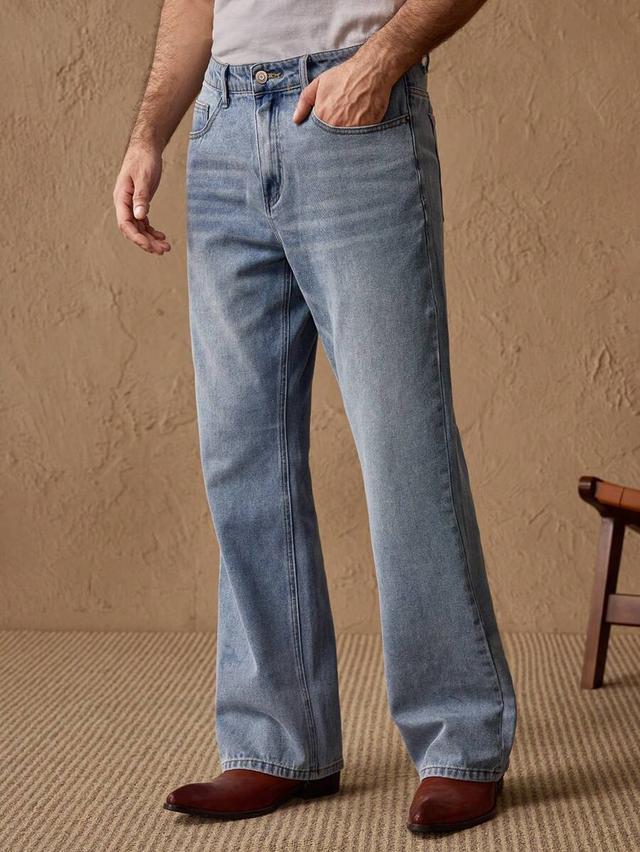 men's retro washed blue flared denim jeans