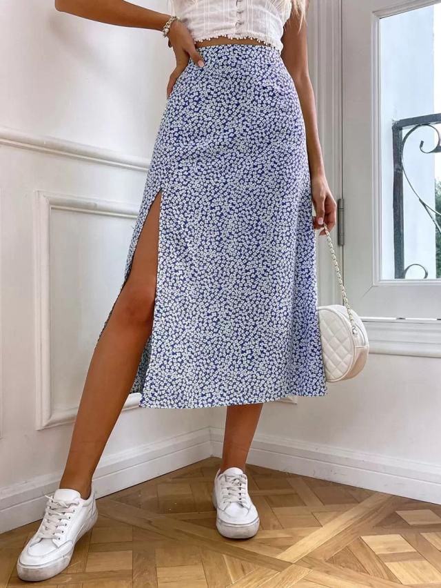 soleia high waist ditsy floral split thigh skirt