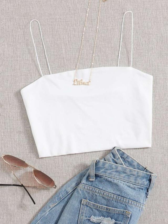 gloweve solid white slim cami crop top