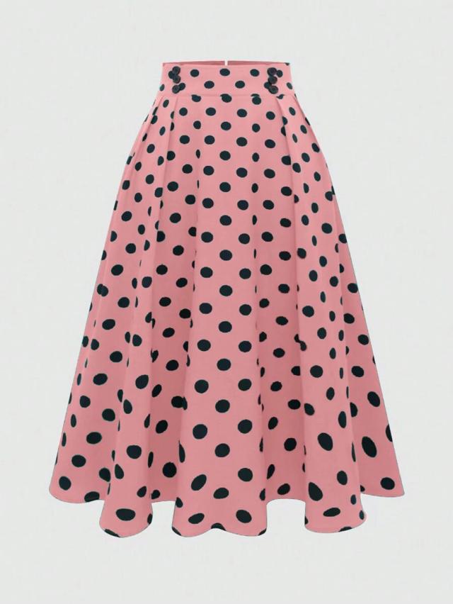 pink and black polka dot a-line skirt