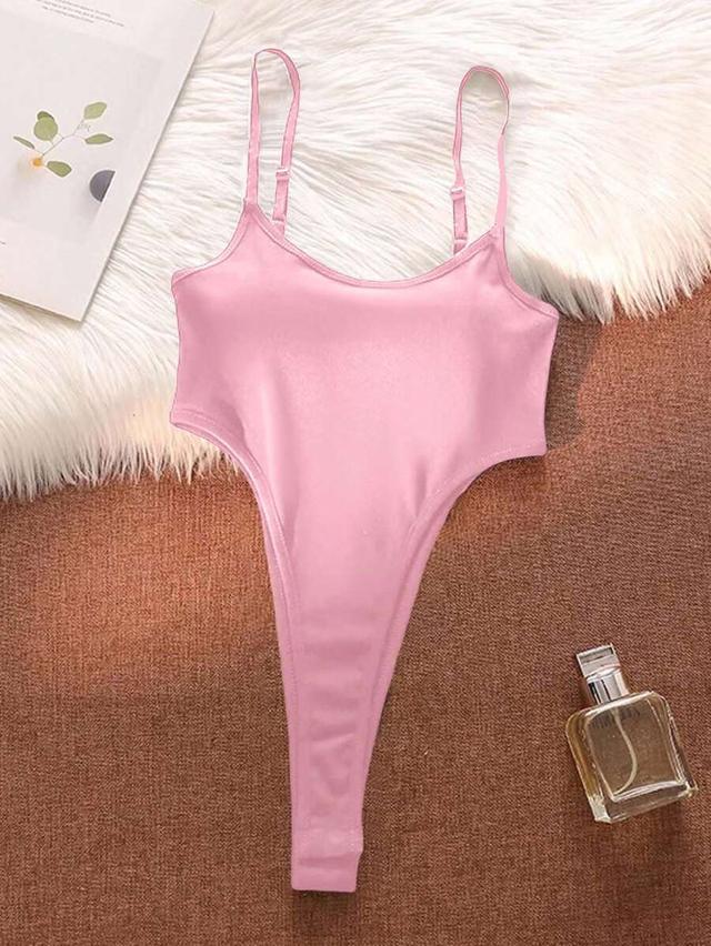 pink minimalist spaghetti strap bodysuit