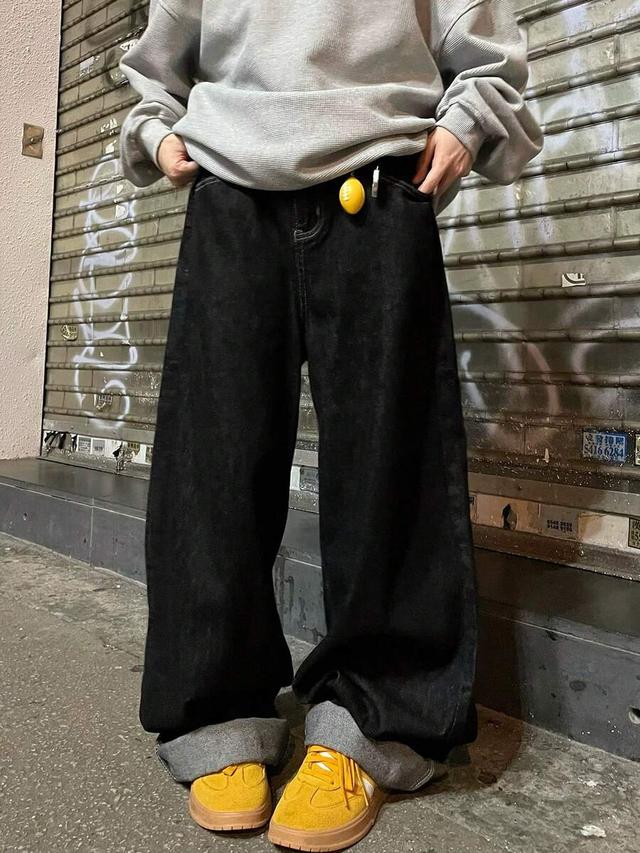 men's retro washed loose straight leg jeans