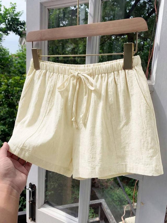 cream linen casual loose drawstring shorts