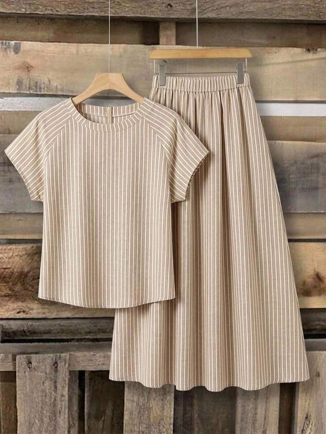 apricot vertical stripe minimalist casual coord set