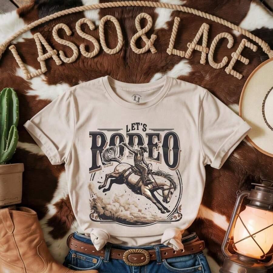 cream let's rodeo western graphic beige cotton t-shirt