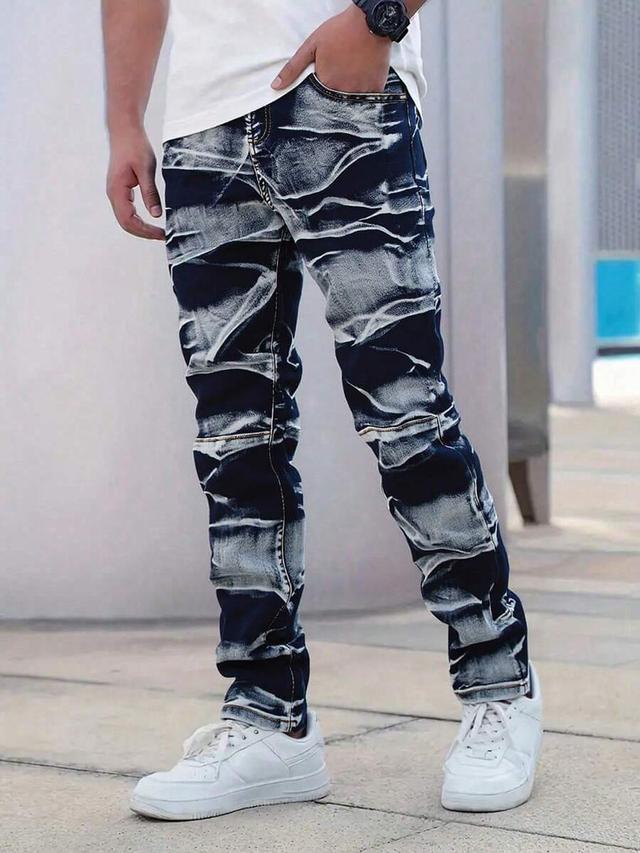 men's slim fit acid wash distressed denim jeans