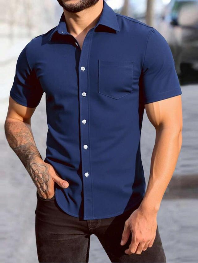 navy blue slim fit short sleeve work shirt