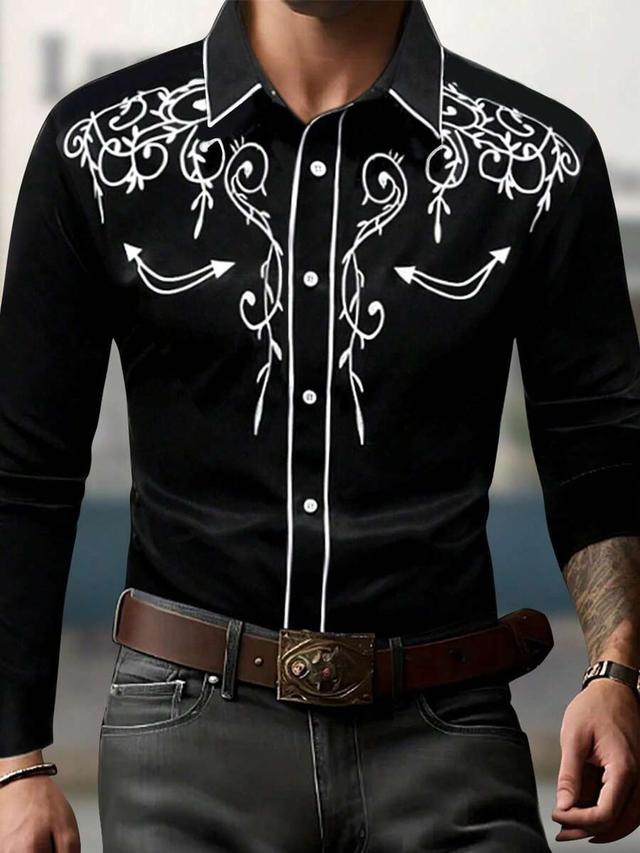 black western embroidered long sleeve collar shirt