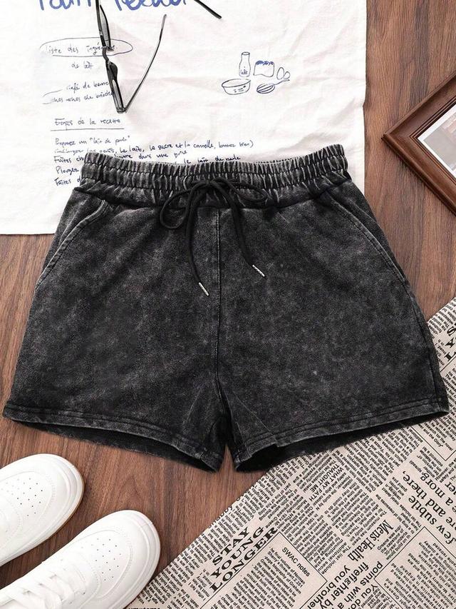 women's casual washed black stretchy elastic waist shorts
