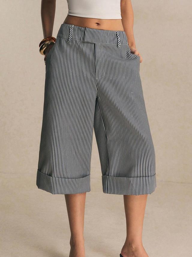striped pocket casual capri pants