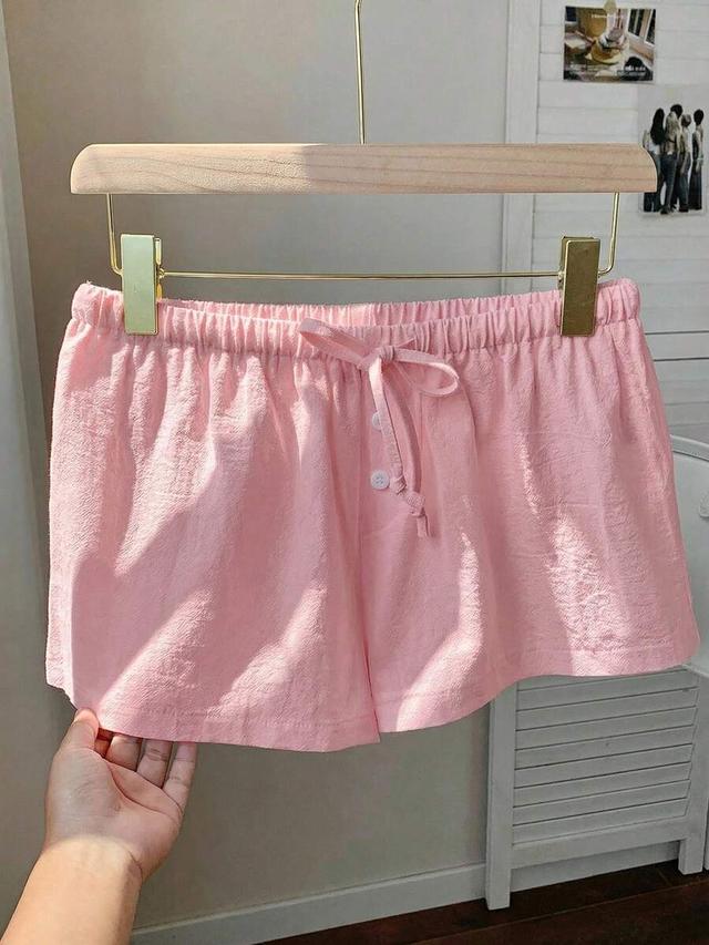 light pink cotton drawstring casual lounge shorts