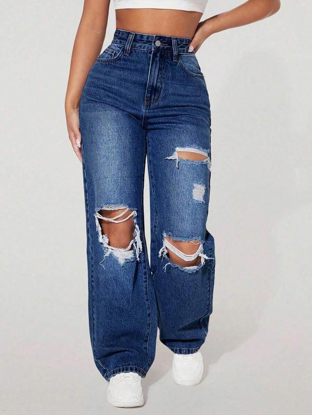 petite women's distressed blue denim jeans