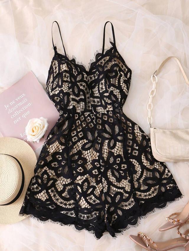 black lace overlay camisole playsuit