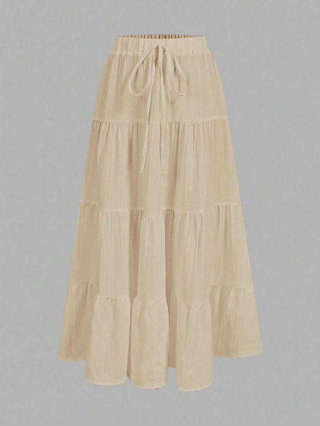 beige casual tiered cotton cake skirt