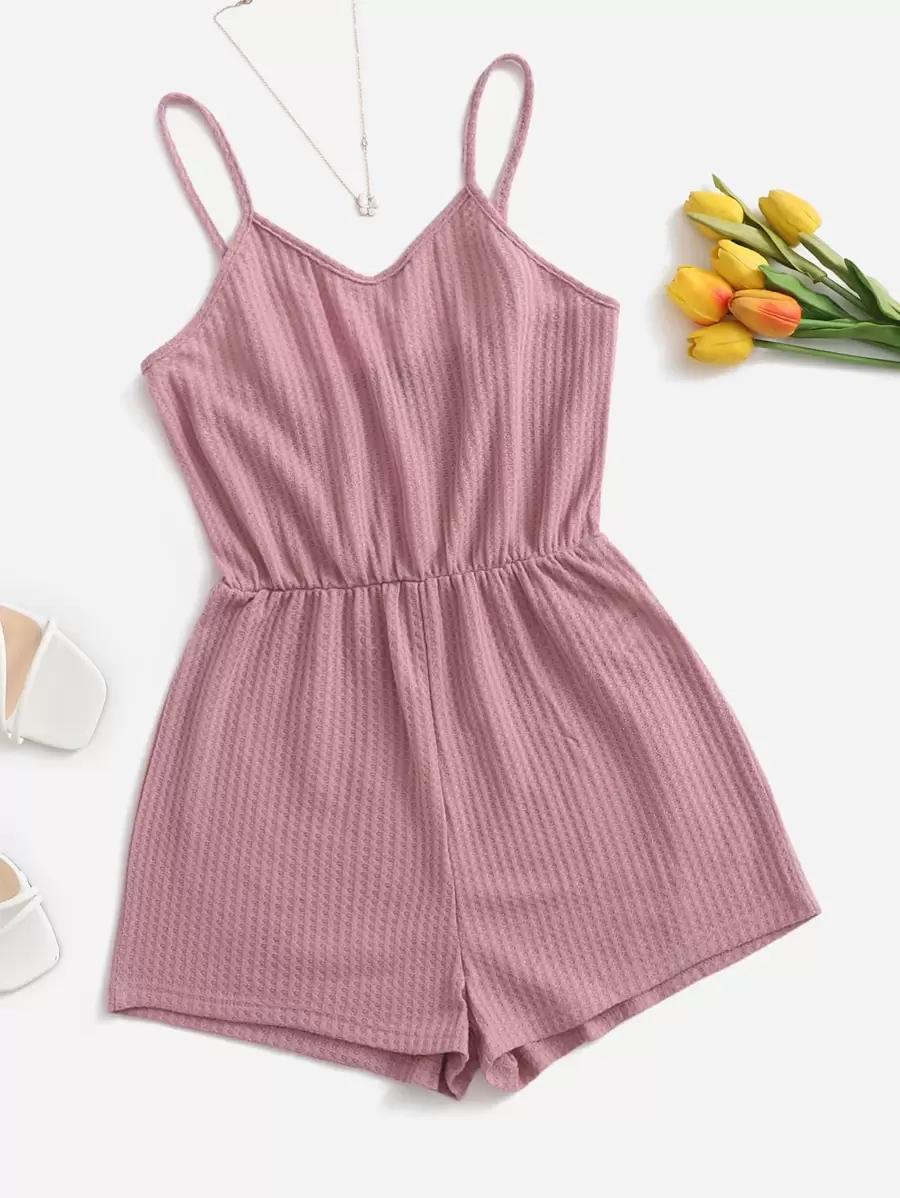 dusty pink ribbed knit playsuit