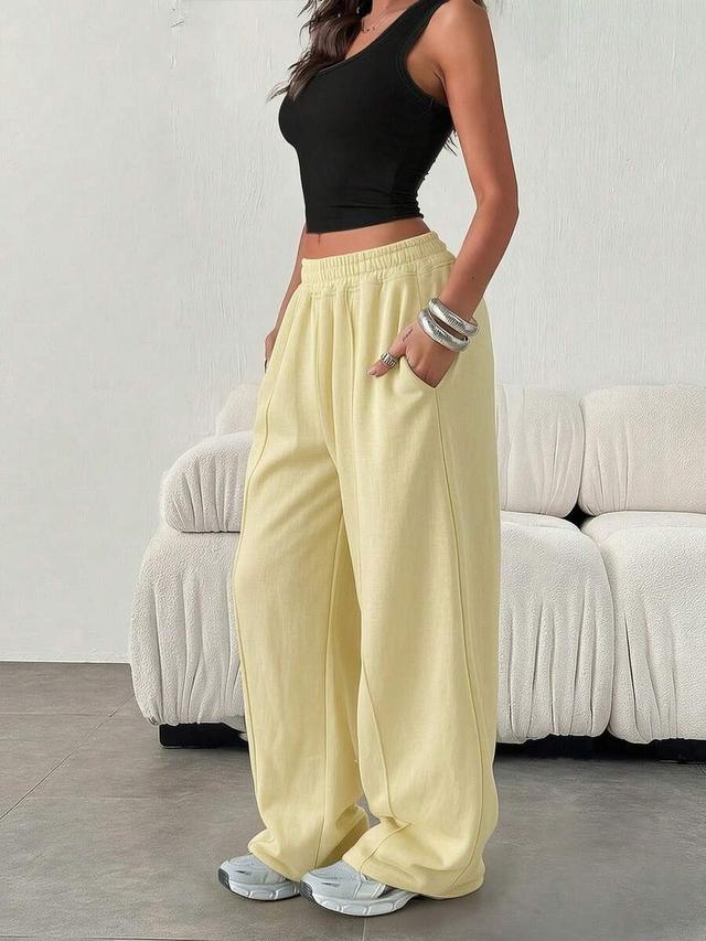 casual loose minimalist solid color elastic waist sweatpants