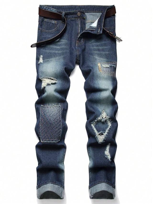 men's distressed slim straight leg biker denim jeans