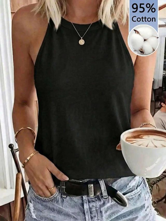 black cotton halter neck casual tank top