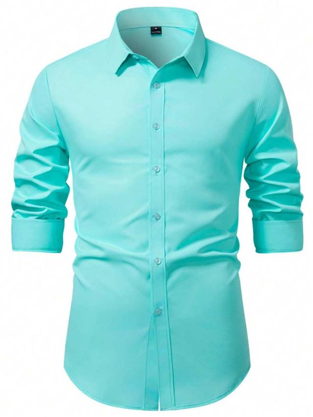 calvornis men's green business plain long sleeve shirt