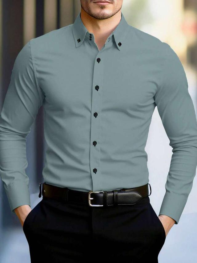 solid color button-front long sleeve dress shirt