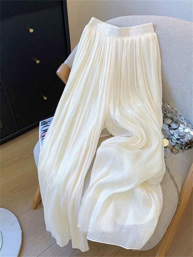 solid white pleated loose wide leg trousers