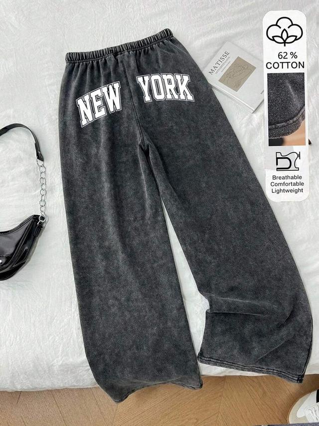 grey washed vintage wide-leg cotton drawstring sweatpants