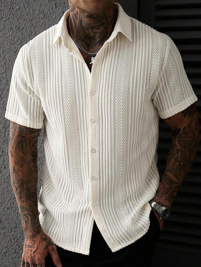 off-white textured vertical stripe short sleeve shirt
